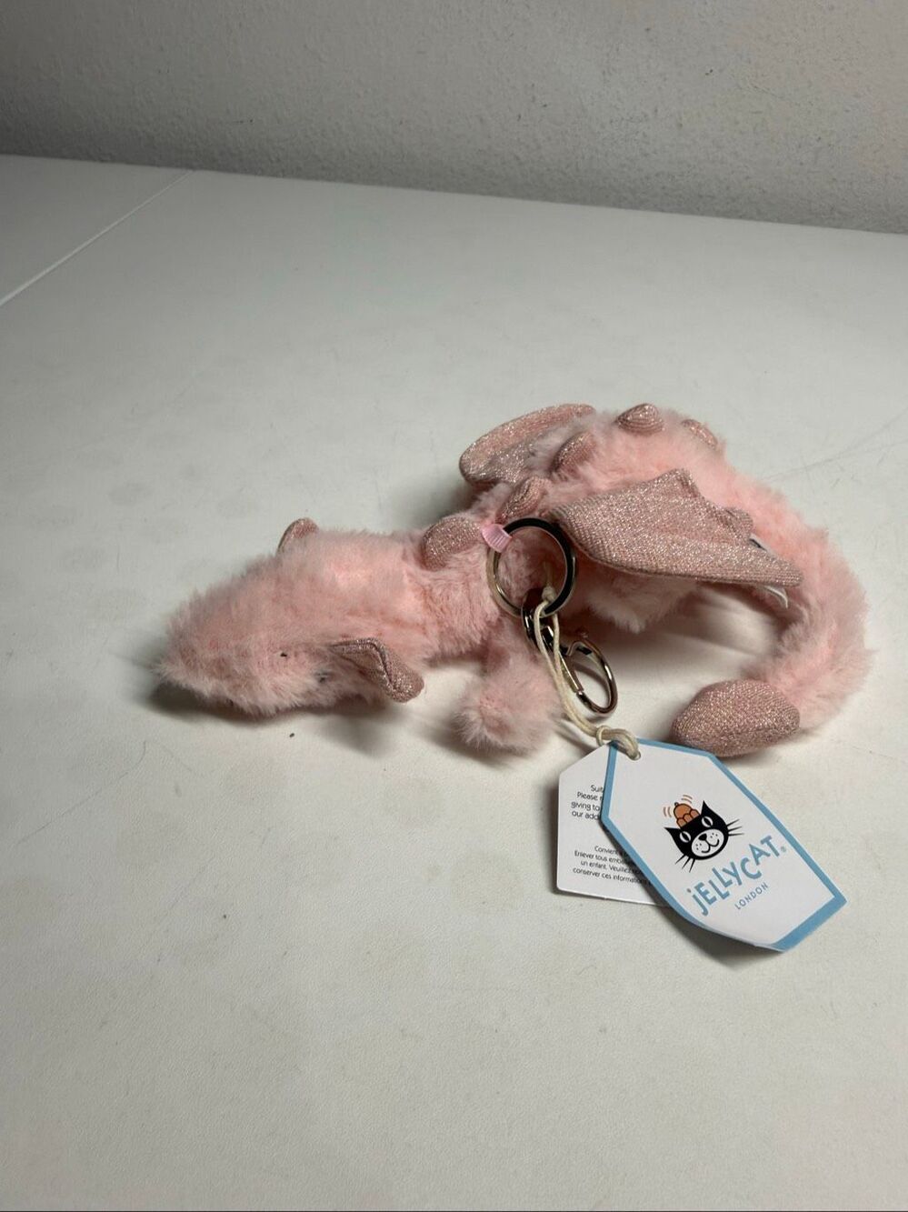 NWT Jellycat Pink Silver Sky Dragon Keychain Plush